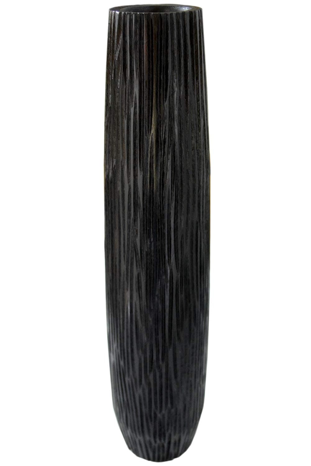 RoRo Modern Seashell Style Etched Wooden Modern Striated Jet Black Vase (22 Inches Tall x 5.25 inch Wide)
