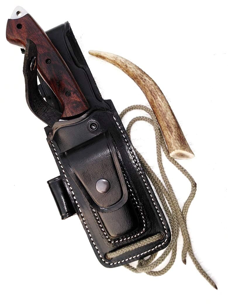 Ottoza Custom Handmade Black Leather Knife Sheath for Tracker Knife - Bushcraft Knife - Hunting Knife - Camping Knife - Survival Knife - Fixed Blade Knives Vertical Carry/Cow - Buffalo Leather No:8