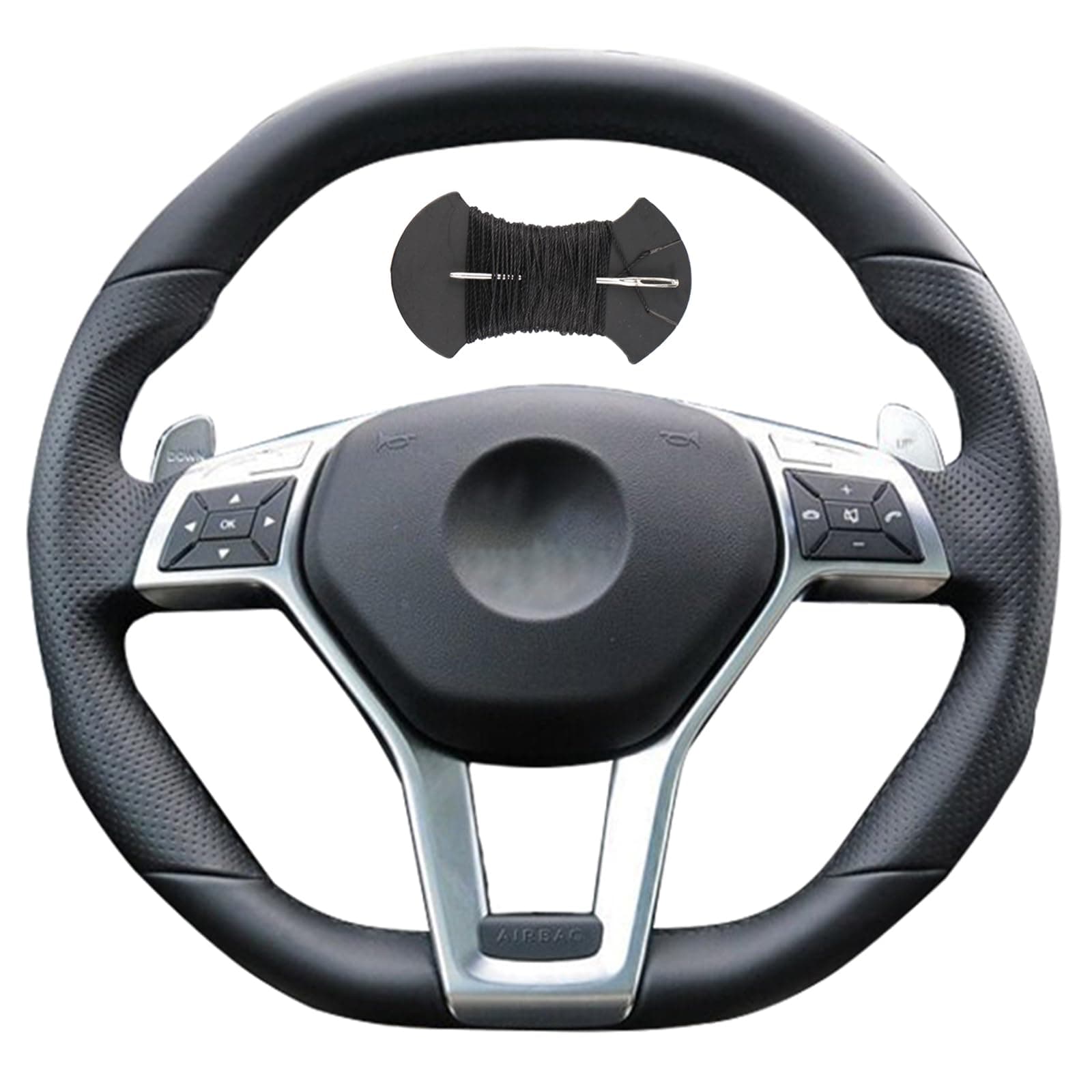 Car Steering Wheel Cover Microfiber Leather Stitch Wheel Wrap Fit for Mercedes Benz AMG C63 W204 AMG CLA 45 C117 CLS 63 AMG C218 CLS 63 AMG S-Model C218,Black