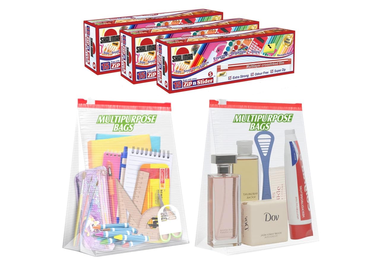 Zip 'N' Lock Bag With Slider (Reusable) size (Small) ZipLock Bag/Vegetable Bag/Freeze Bag/MultiPurpose Storage Bag Pack of 3 (45 Bags) Color Natural