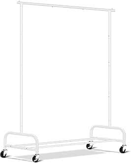 Heavy Duty Clothes Racks for Hanging Clothing Rack, 43" Wide Rolling Garment Rack Metal Wardrobe Rack with Wheels Closet Hanger Rack for Coats, Shirts, Dress, (White)