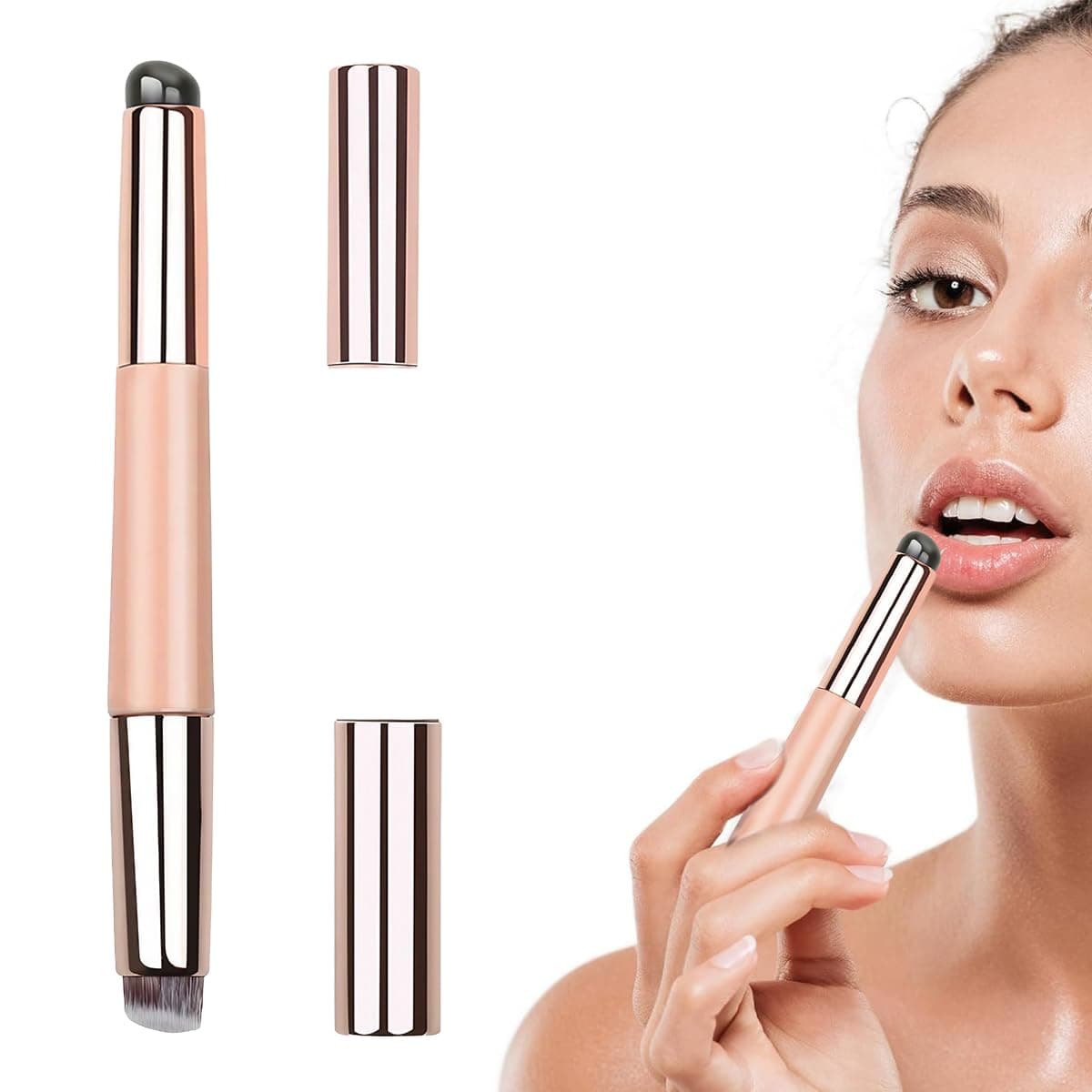 MAYCREATE® Lipstick Silicone Brush 2-in-1 Lip Balm Applicator with Blending Brush Multifunctional Makeup Tool for Lipstick, Lip Gloss, Concealer, Foundation, Pink