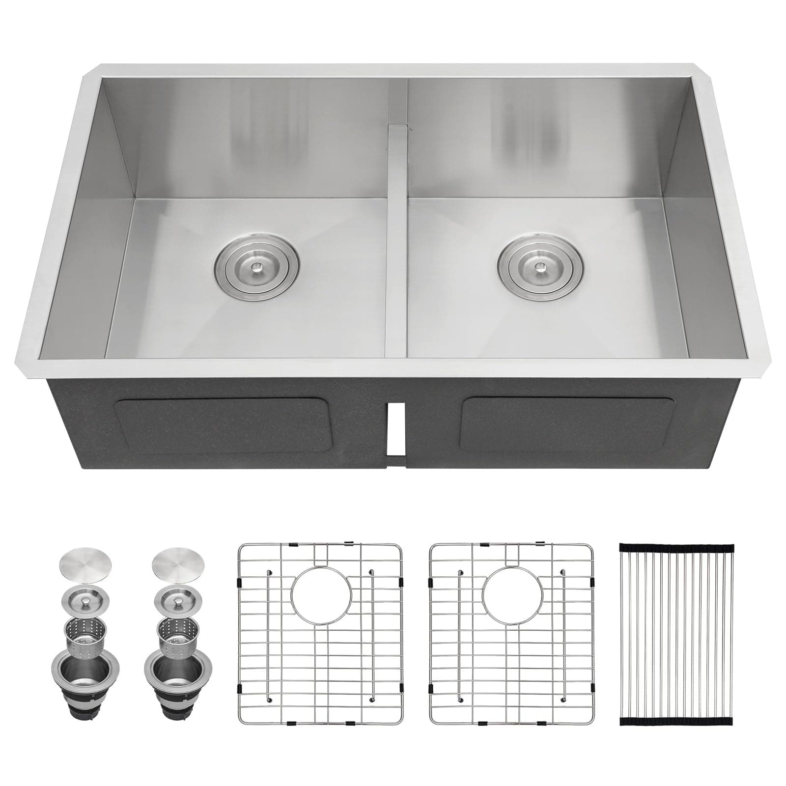 Sarlai Undermount Kitchen Sink - 36 Inch Kitchen Sink Double Bowl 50/50 Low Divide Undermount 36x19 Under-mount Sink Stainless Steel 16 Gauge Rectangular Kitchen Sinks Basin with Accessories