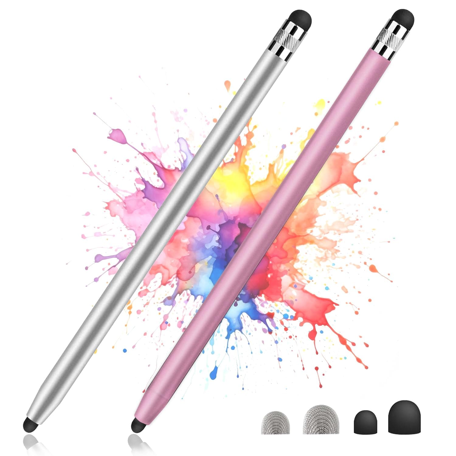 2 Pack Stylus Pens for Touch Screens,High Sensitivity Precision Capacitive Stylus Pen Compatible with iPad iPhone Samsung Tablets All Universal Touchscreen Devices with 4 Rubber Tips(Silver,Rose Gold)