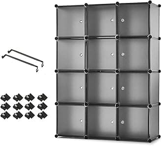 Mondeer Meerveil Plastic Wardrobe, Portable Closet Cabinet, Interlocking Modular Storage Cubes for Clothes, 110 x 37 x 145 cm, Translucent Grey