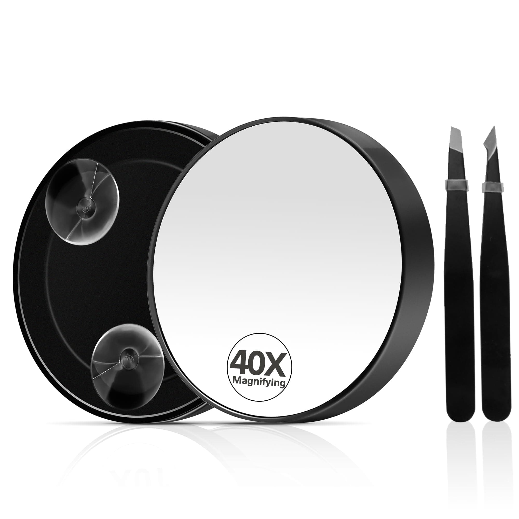 40X Magnifying Mirror, Magnifying Mirror Suction Cup, Travel Makeup Mirrors with Precise Tweezers, Compact Mirrors for The Removal of Female Facial Hair, 3.5 Inches (Black)