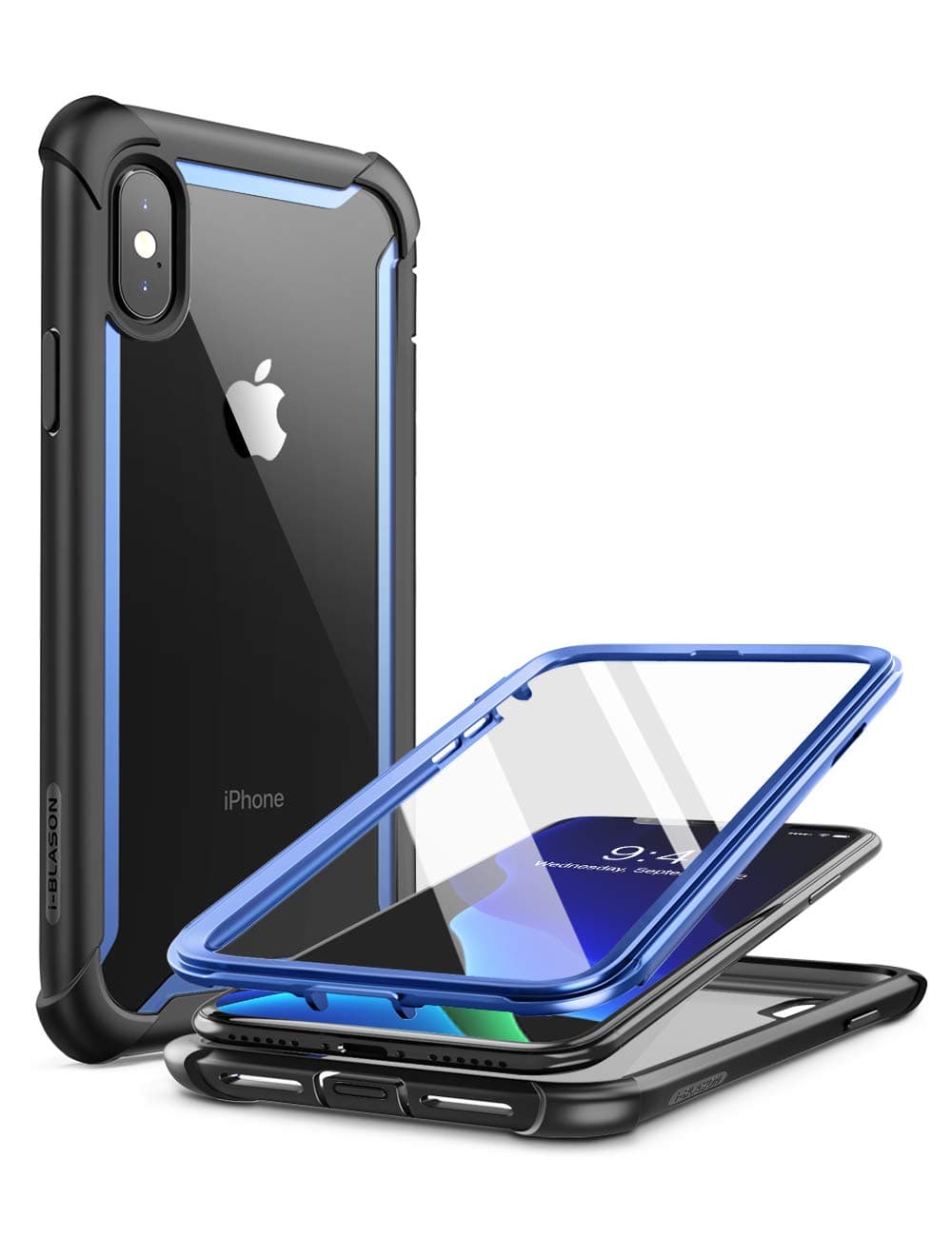 Ares Full-Body Rugged Clear Bumper Case for iPhone Xs Max 2018 Release, Blue, 6.5"