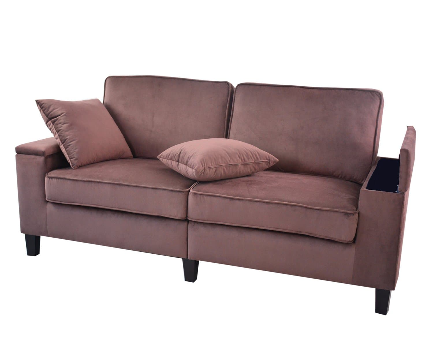 Redde Boo Microfiber Fabric Sofa Living Room 3 Seater with Arm Storages,Cushion Cover Washable (Brown)