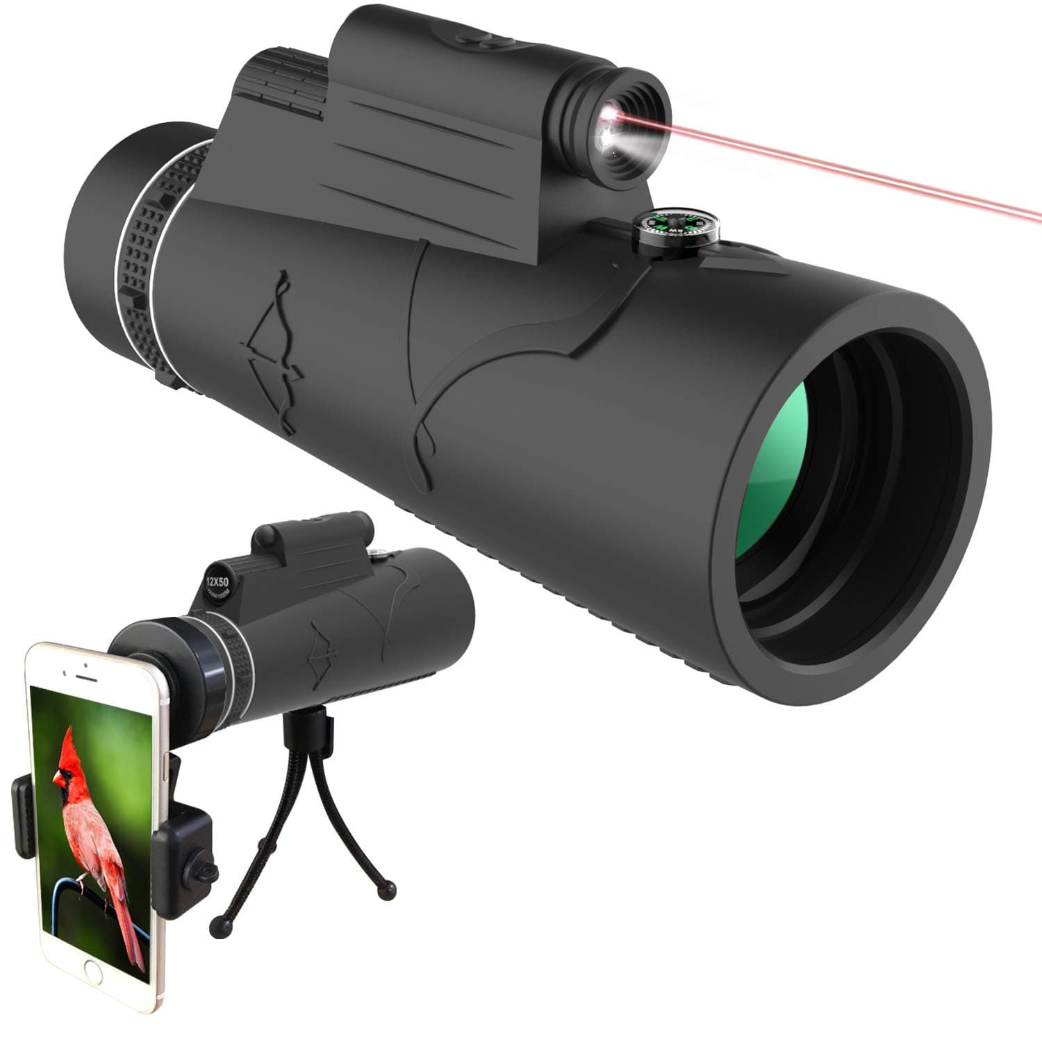 Zenoplige 12x50 Monocular Telescope, Optical Prism Smartphone Monocular, Waterproof Adjustable Zoom Telescope for Wildlife Watching, Hiking, Hunting, Camping, Football Match Watching