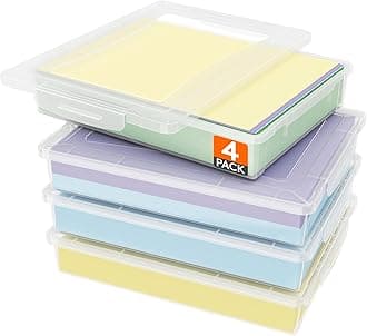 4 Pack Paper Organizer Storage, 32 x 23 cm/12x9 Multi-Purpose Plastic File Box with Latching Lids, Containers for A4, 8.5" x 11" Letter, Scrapbook, Document, Magazine, Art Supplies, Clear