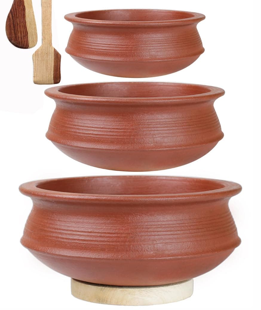 Clay Biryani Handi|Pot For Cooking&Serving Combo (7 Liter,Red) (Earthenware),Uncoated