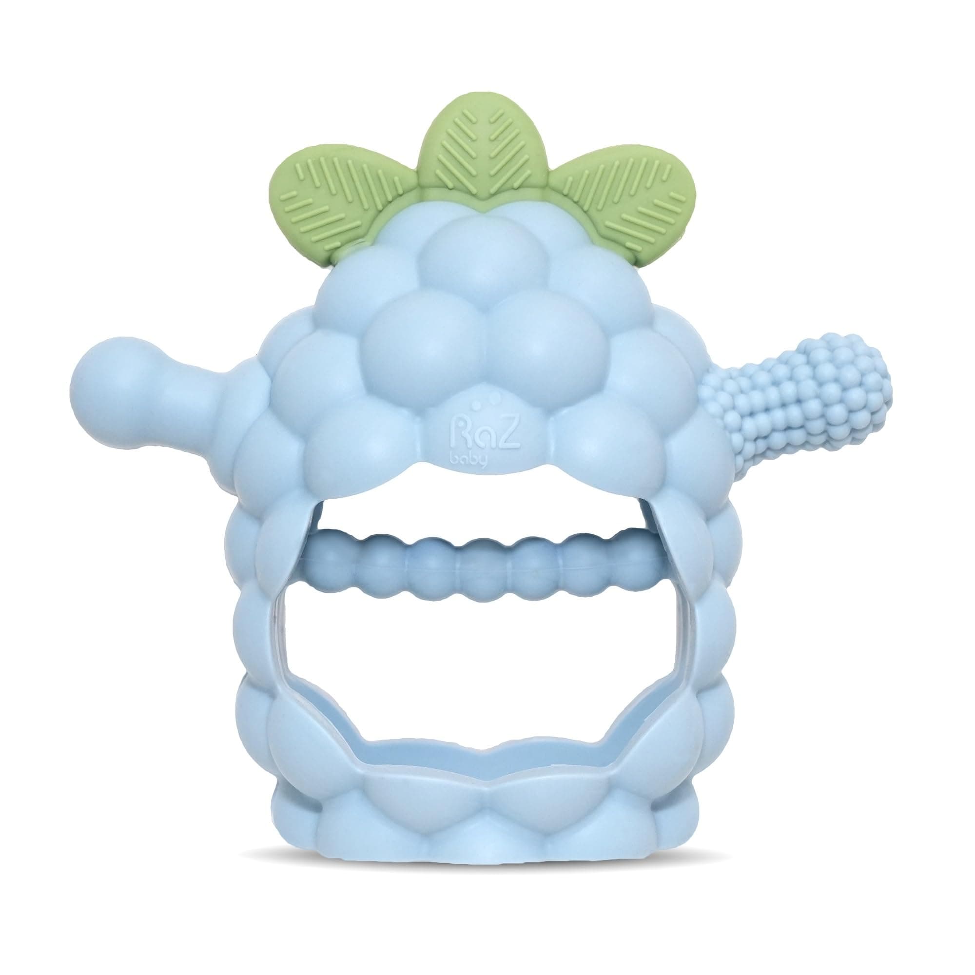 RaZberry Grip Silicone Teether Toy for 3M+ | Drop Resistant Hand Held Teether for Babies and Infants - Designed by Nature with Our Patented BerryBumps Multitextured Design | 3M+, Blue