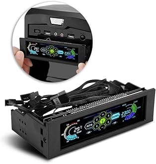 5-Fans Speed Computer Fan Controller CPU Temperature Sensor PC Cooling Fan Controller Front Panel Date Time Temperature Display Drive Bay
