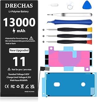 Battery for iPhone 11 (13000mAh) Models A2111, A2221, A2223 with Complete Professional Repair Tool Kit