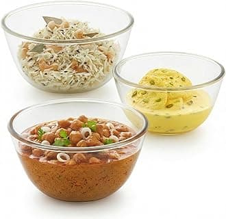 Glass Mixing & Serving Bowls, Oven & Microwave Safe Bowls, Set of 3 (500 ml, 900 ml, 1.3 L), Borosilicate Glass, Clear