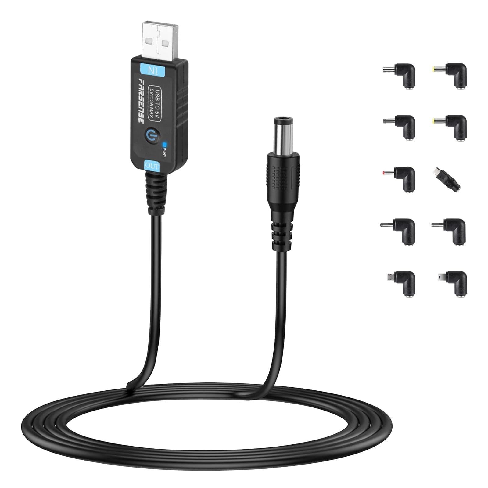 USB to DC 5V Power Cord with 10 Connecor Tips