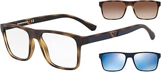 Emporio Armani Men's Ea4115 Prescription Eyewear Frames With Two Interchangeable Sun Clip-Ons Rectangular Sunglasses, Matte Havana/Clear/Brown Gradient/Blue Mirrored, 54 Mm,Free Size