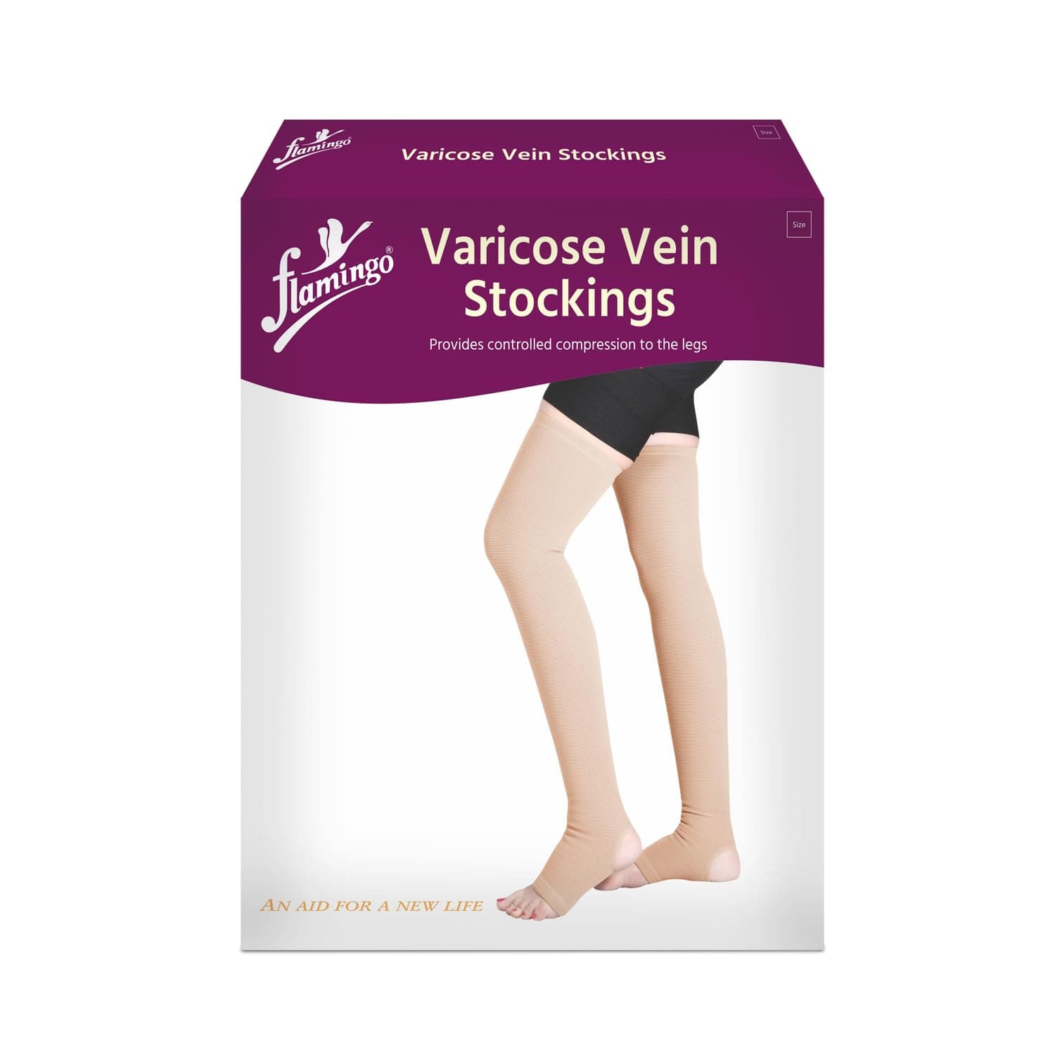 Flamingo Varicose Vein Stockings | Compression Stockings for Men & Women | Graduated Support for Leg Pain Relief & Blood Circulation | Size - Medium | 1 Pair