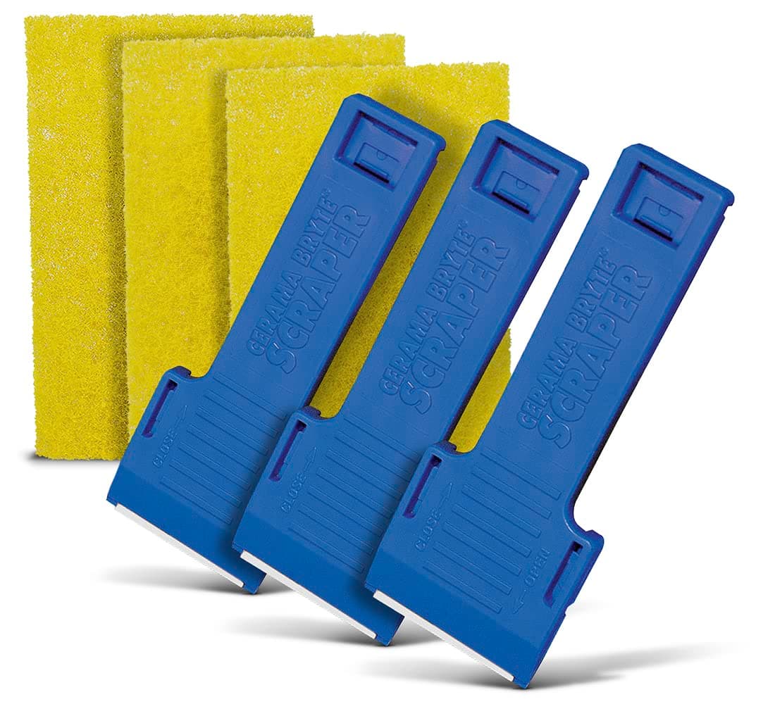 Cerama Bryte 3 x Scraper & 3 x Pad Kit Cooktop and Stove Top Cleaner for Glass - Ceramic Surfaces, 6 Piece Set