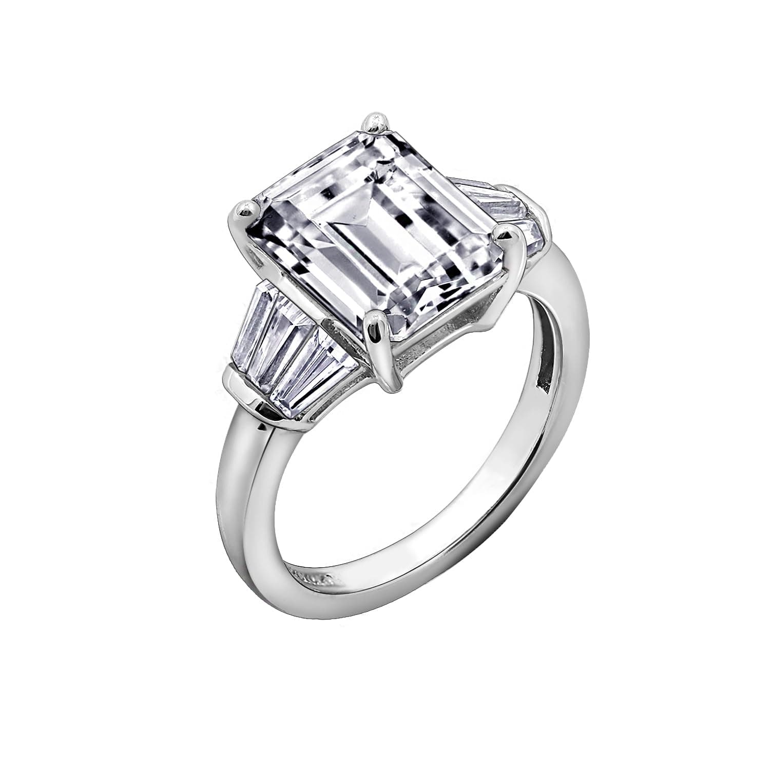 Emerald Cut Ring for Women 925 Sterling Silver Prong Set Engagement Cocktail Ring Band | 3.60 Carats Cubic Zirconia CZ Simulated Diamond