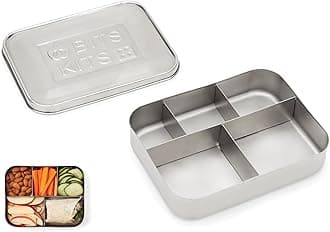 20803 Stainless Steel 5 Partitions Kids' Bento Box Lunch Snack Container, 5-Sections, Metallic
