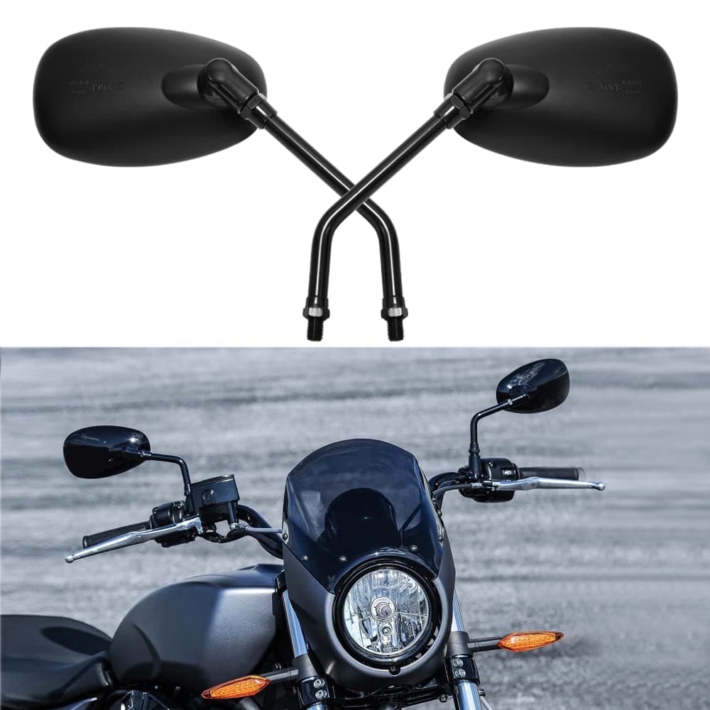 DREAMIZER 10mm Black Motorcycle Mirror Compatible with Boulevard C90 SV650S Vegas Intruder M1800R Rebel VTX 1300 1800 Vulcan VN 500 800 1500 1600 Cruiser Street Bike(Oval-Black)