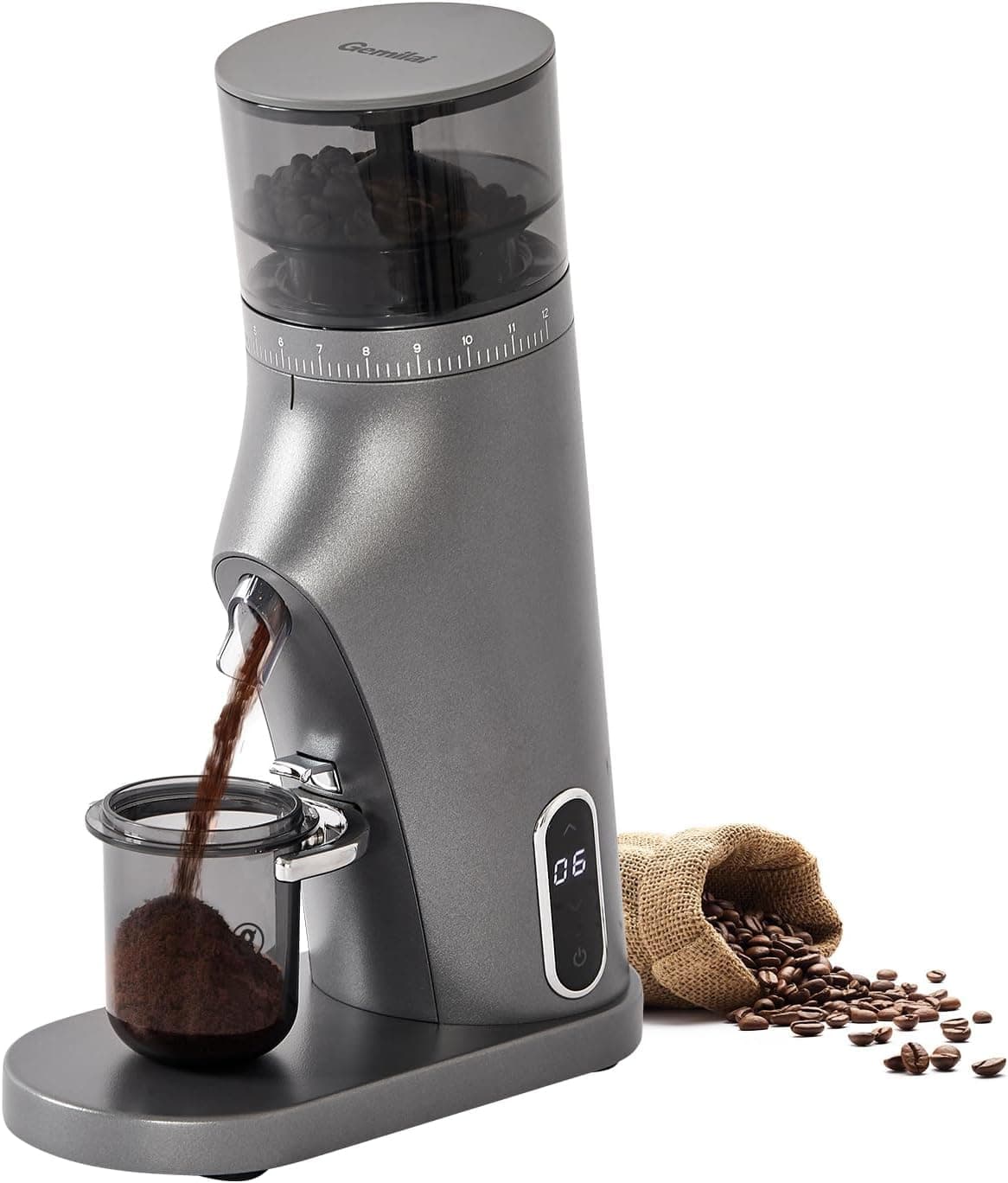 Electric Conical Burr Coffee Grinder, Coffee Bean Grinder with Smart 60S Timer, 60 Precise Adjustable Grind Settings for Espresso, 2-12 Cup, Easy to Clean, Durable & Quiet, G9010B Grey