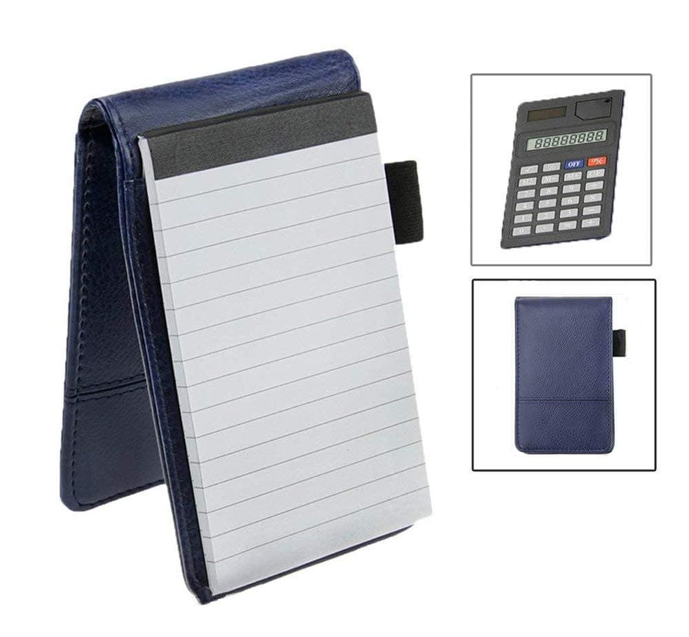 PU Leather Pocket Notebook A7 Handy Jotter with Pen and Solar Calculator Lined Journal Notepad Holder Business Notebook Police Steno Notebook Diary Writing Compact Workbook Personal Planner Memo Pad
