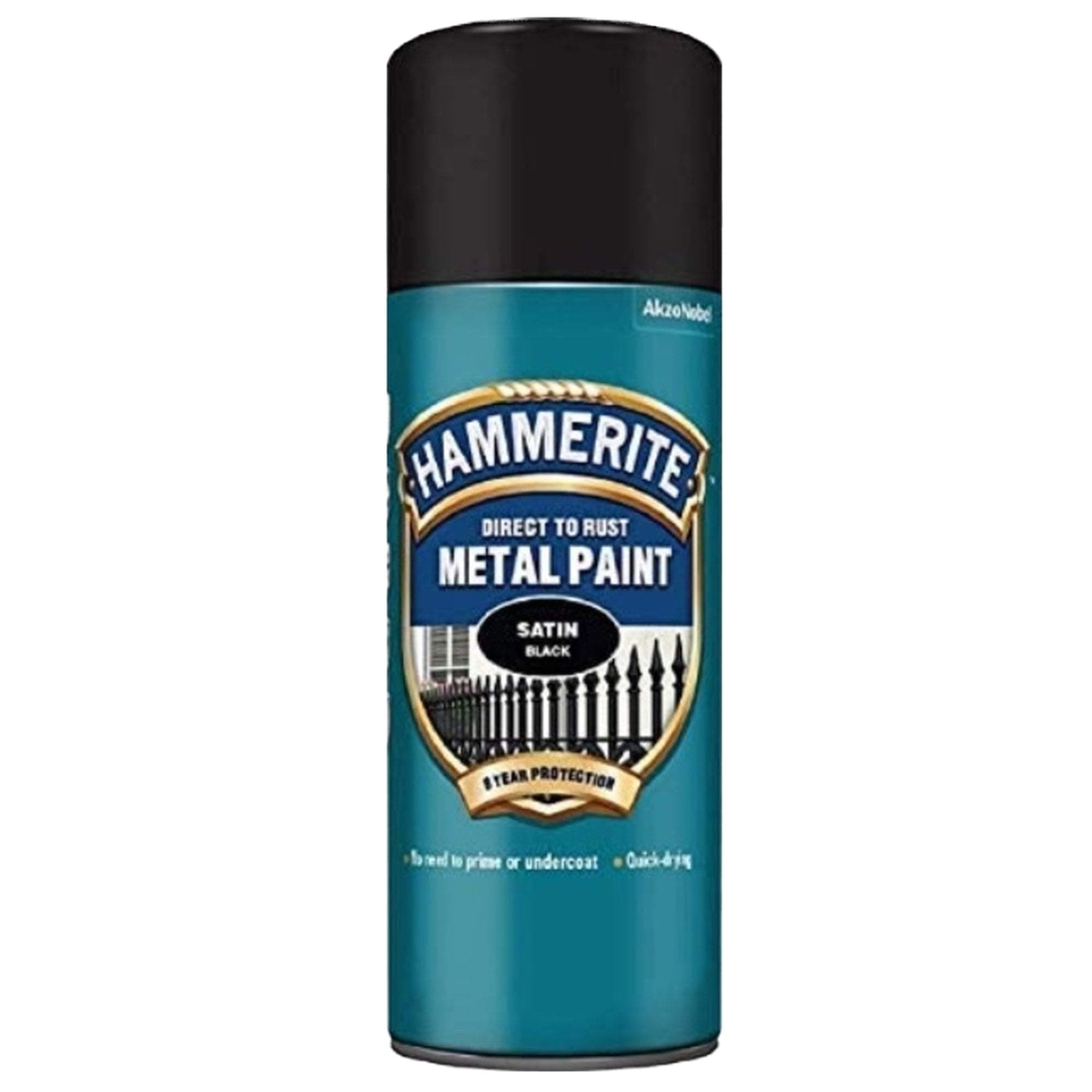 Spray Paint for Metal. Direct to Rust Exterior Black Metal Paint, Satin Finish. Corrosion Resistant Black Paint and Rust Remover, 8 Year Protection - 400ml Aerosol 0.5 SqM Coverage​