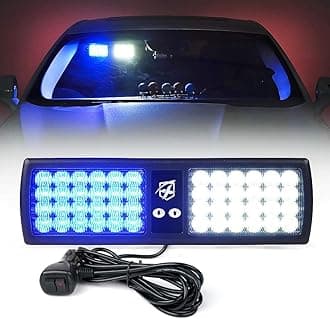 Xprite White & Blue SunShield High Power Emergency Warning Commercial Truck Boat Car 86 LED Strobe SMD 3528 High Power Super Bright Flash Strobe Lights Visor for Maximum Visibility with 12 Flashing Patterns