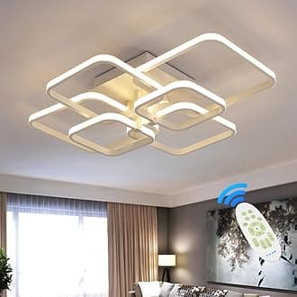 LED Dimmable Ceiling Lights with Remote, Chandelier Ceiling Light with 6 White Squares, Flush Mount Ceiling Lamp for Living Room Kitchen Office Bedroom Dining Room(2800k-6000k, 70W) [Energy Class F]