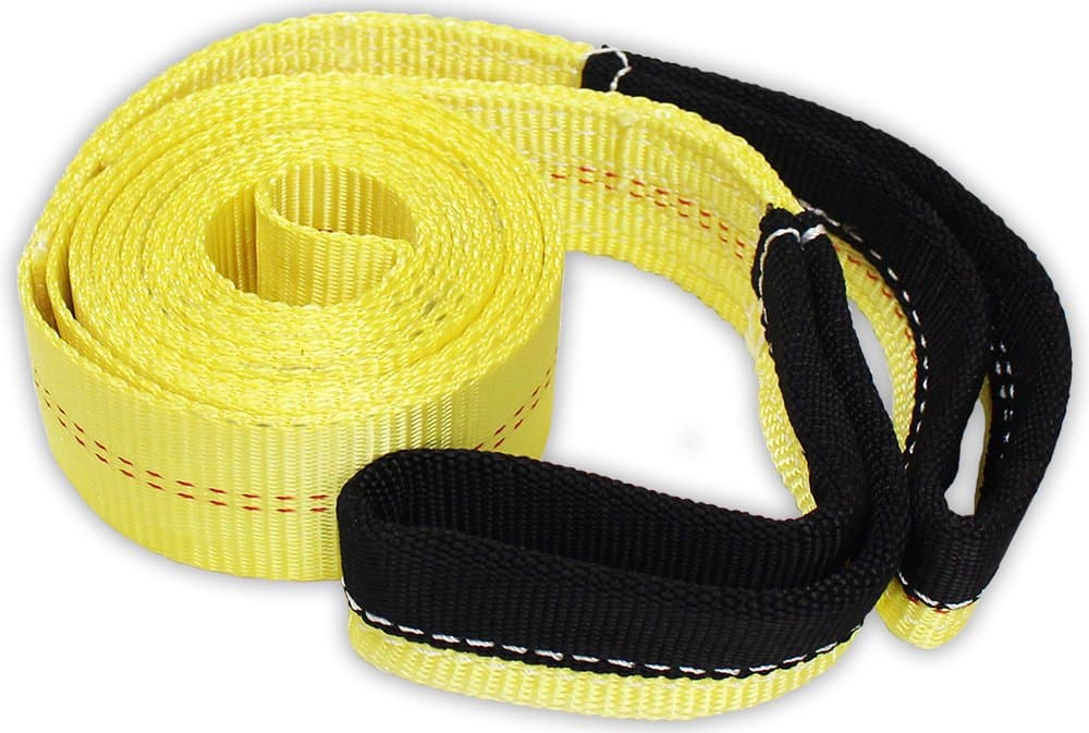 2 Inch x 15 Feet Heavy Duty Tow Strap | High Visibility Bright Yellow with Black Loop Ends | 10,000 lbs. Break Strength | Lightweight & Versatile for Towing & Recovery