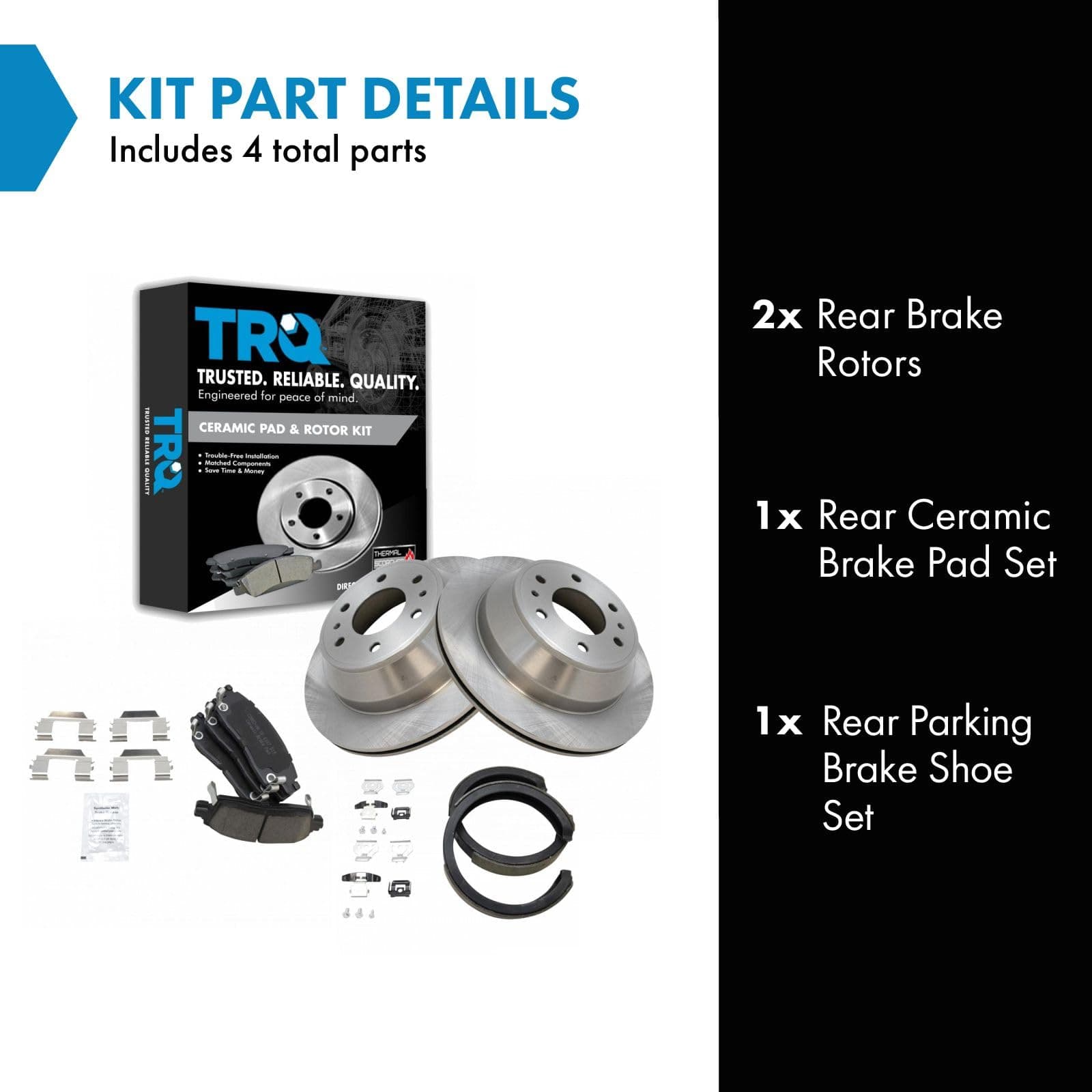 TRQ Rear Premium Posi Brake Pad & Rotor Kit with Parking Shoes for GM SUV Truck