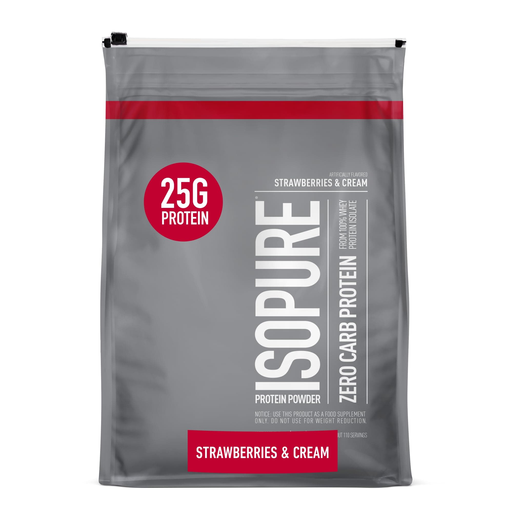 Isopure Zero Carb 100% Pure Whey Isolate Protein Powder, Gluten Free, With Vitamins, Strawberries & Cream, 25g Protein Per Serving, 7.5 Lbs, 110 Servings (Packaging May Vary)