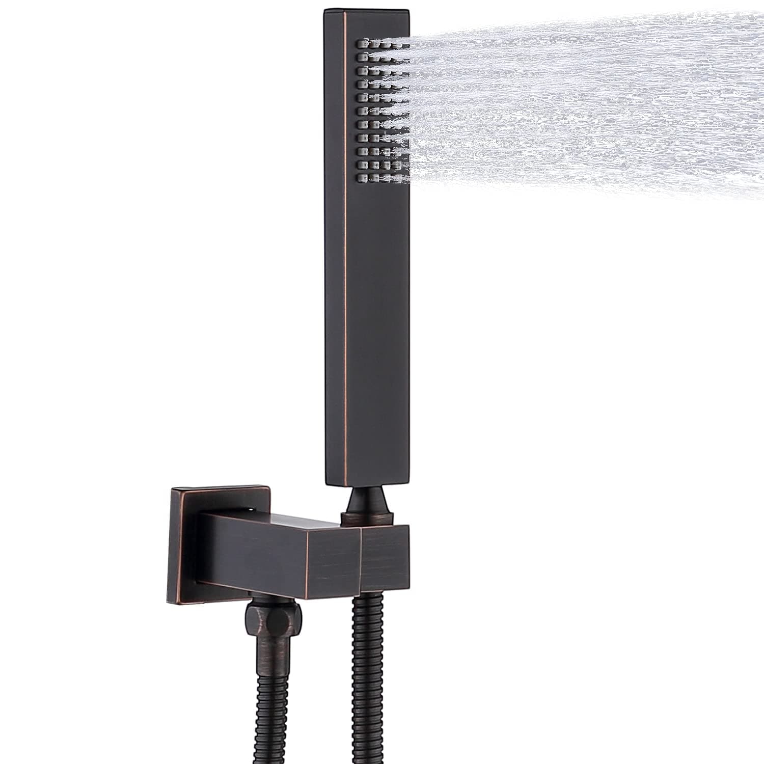 Enga Hand-held Shower Head Set - Oil Rubbed Bronze Brass Handheld Shower Wand with Wall Mount Adjustable Elbow Holder and 59inch Long Hose - Modern Rectangle Hand Shower High Pressure