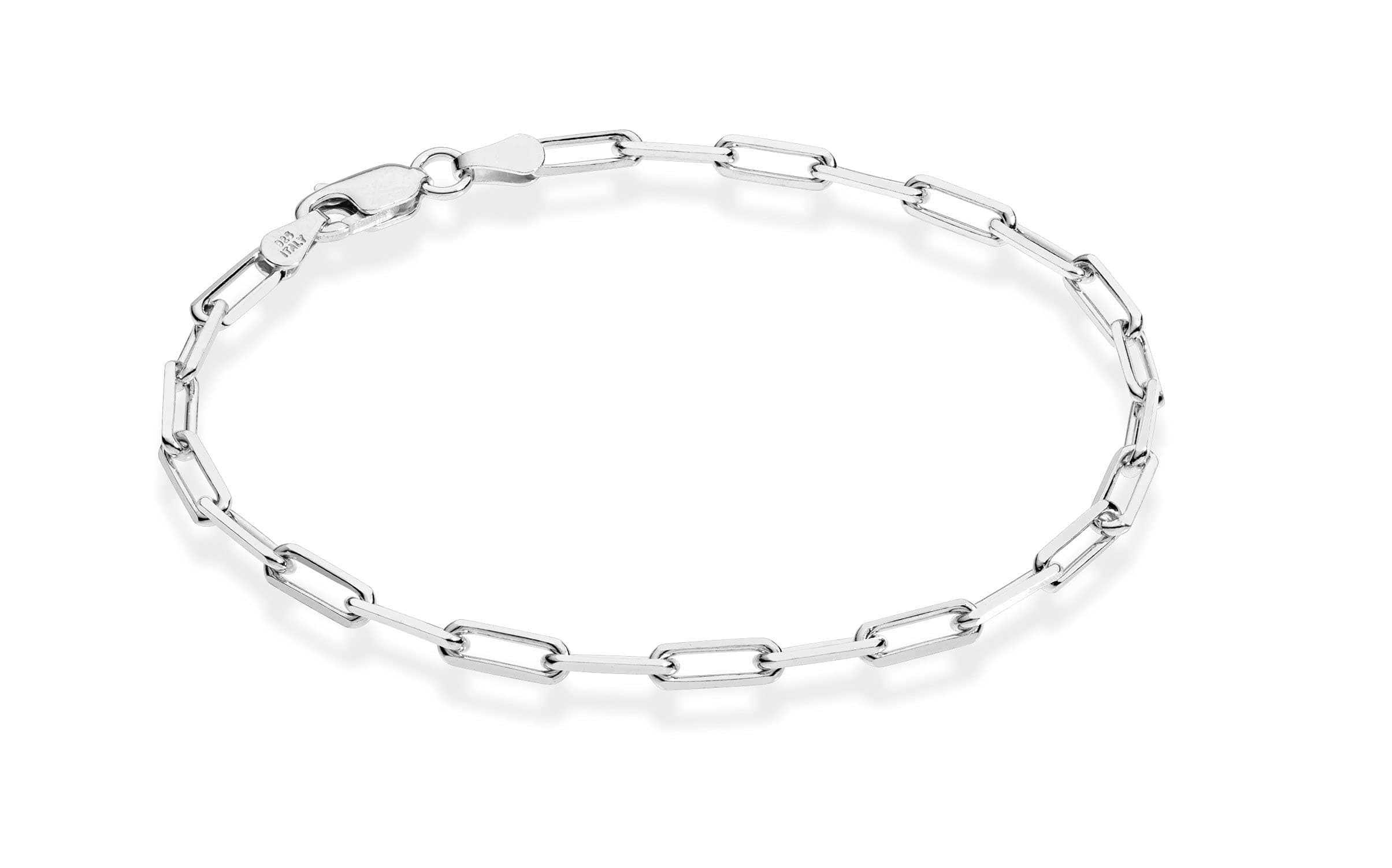 Solid 925 Sterling Silver Italian 3mm Paperclip Link Chain Bracelet for Women Men, Made in Italy
