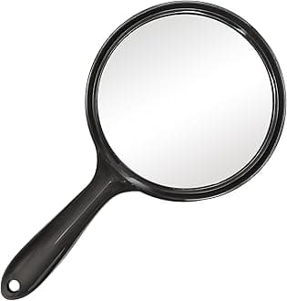 D Handheld Mirror with Handle - 5.4" W x 10.4" L Hand Mirror Large Doule Sided Magnifying Mirror 1X 2X Handle Makeup Mirror Acrylic Handheld Mirror Rounded Shape Black