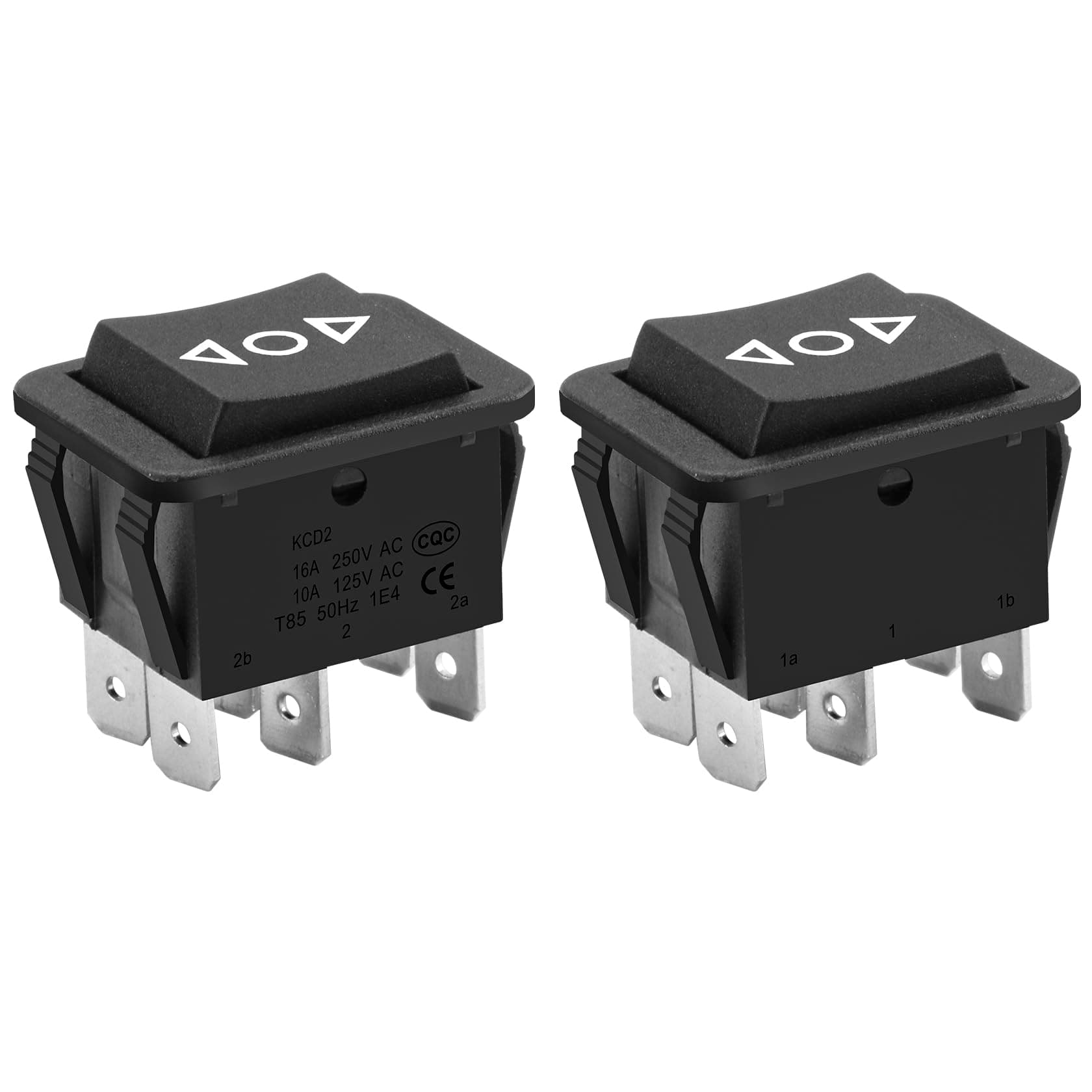 Heschen Rocker Switch 16A 250VAC (ON)-OFF-(ON) Momentary DPDT 6 Terminals Black 2Pack