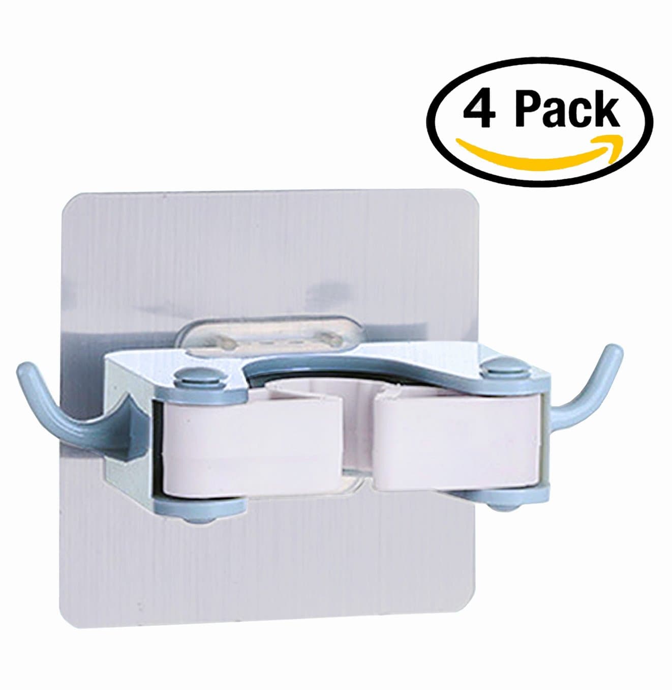 PyroSail Mop Broom Holder and Garden Tool Organizer for Rake or Mop Handles, Remove Clutter from Bathroom and Laundry Room, Closet and Garage Organization System, Self-adhesive (4PCs Blue)