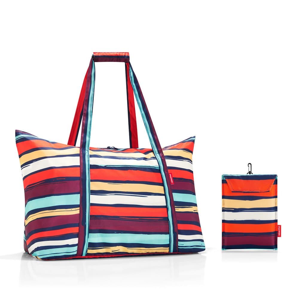 reisenthel Mini Maxi Travelbag, Foldable Tote with Compact Storage Bag, Artist Stripes