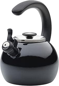 Enamel on Steel Whistling Teakettle/Teapot With Flip-Up Spout, 2 Quart - Black