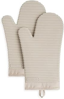 KitchenAid Ribbed Soft Silicone Oven Mitt Set, 7"x13", Milkshake