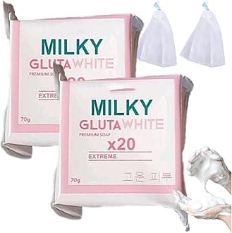Milky Gluta 𝐖𝐡𝐢𝐭𝐞 Soap 20x, 70g Glutamilk 𝐖𝐡𝐢𝐭𝐞𝐧𝐢𝐧𝐠 Soap, Milkygluta 𝐖𝐡𝐢𝐭𝐞 Bar Soaps, Premium 𝐁𝐫𝐢𝐠𝐡𝐭𝐞𝐧𝐢𝐧𝐠 Soaps for Face & Body, Deep Cleanse, Exfoliate (2PCS)