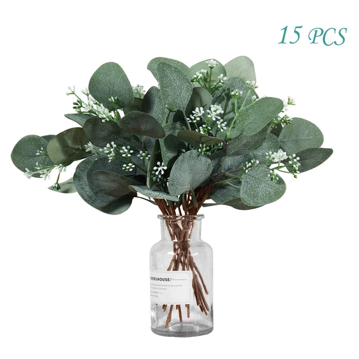 Molliy Artificial Eucalyptus Leaves Bouquet Artificial Greenery Silver Dollar Plant in Grey Green Wedding Holiday Table Plant 11.8" Tall(15 Pcs)