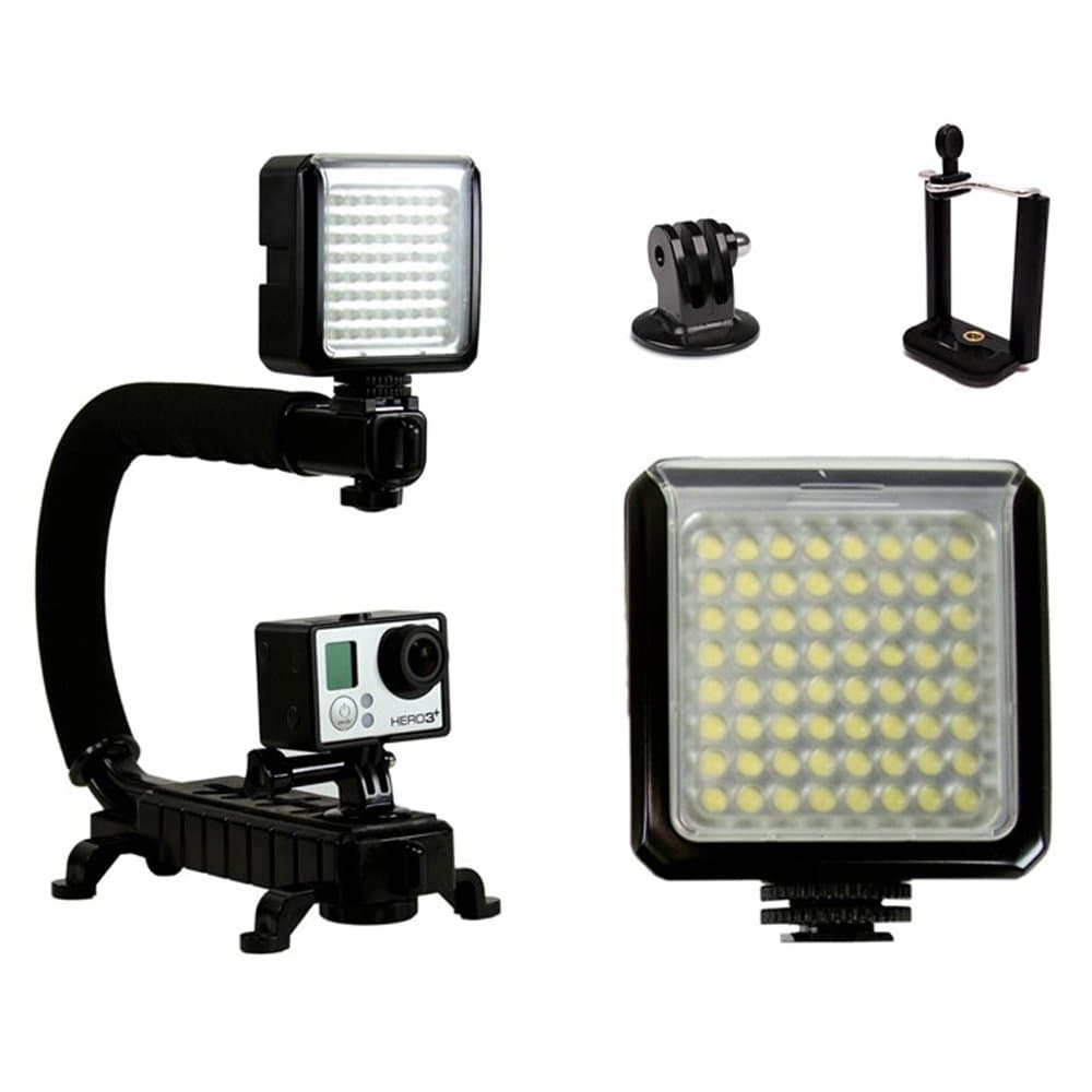 Cam Caddie Scorpion Jr & LED-64 Video Light Stabilizing for Sony Cannon GoPro iPhone DSLR, Black (0CC-JRBLK-LED64)