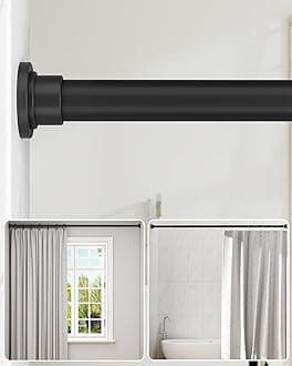 ALLZONE Heavy Duty Tension Shower Curtain Rod 42-83 Inches for Bathroom, Window, Non-Slip, Adjustable with Strong Spring Pole for Closet, Doorway, No Rust, No Drilling, Black