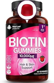 Biotin Skin Nails & Hair Gummies 10,000mcg Chewable Beauty Vitamins High Strength Absorbency Hair Gummies Vitamins for Women & Men Vegan Biotin Hair Growth Supplement
