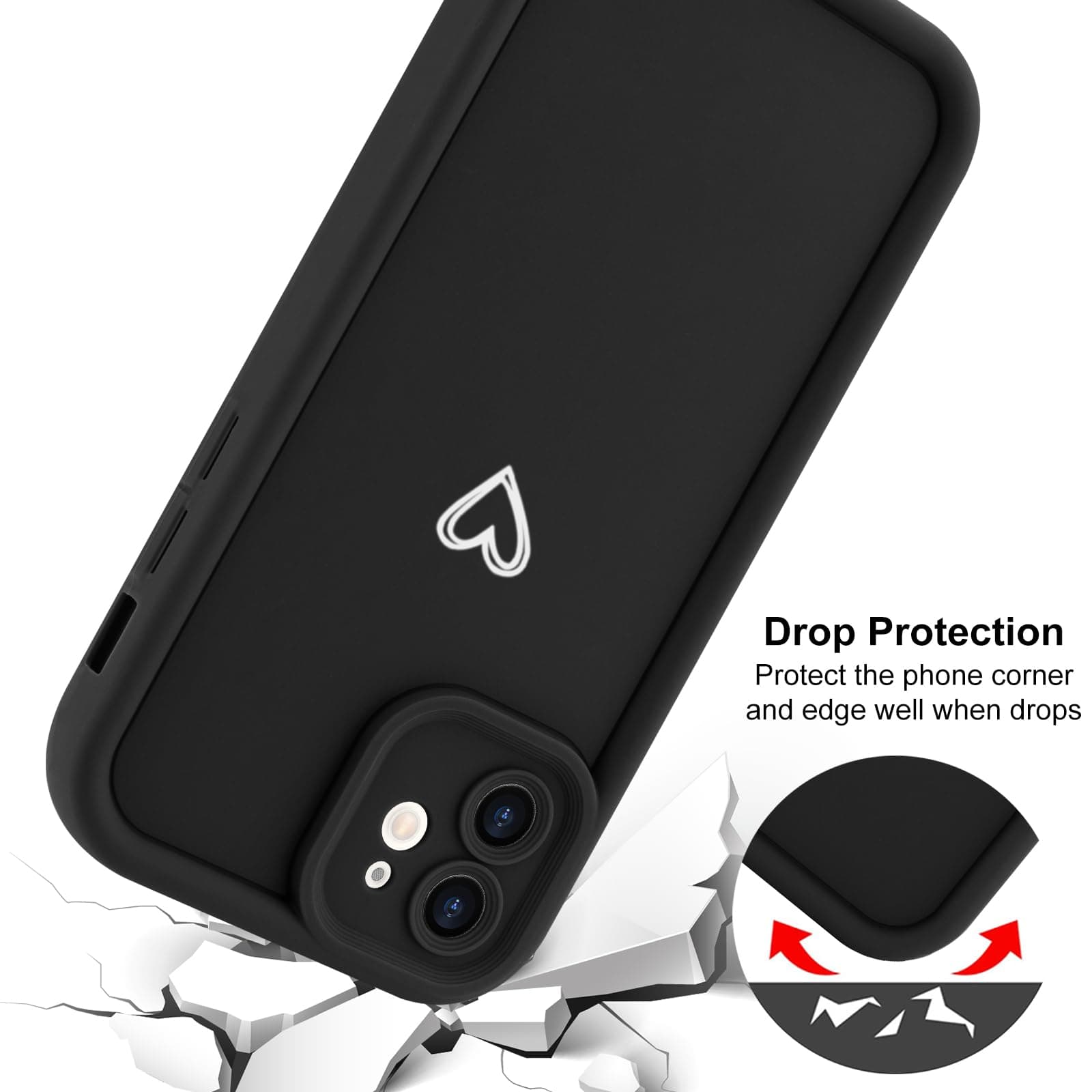 Micoden for iPhone 11 Case Cute Girls Silicone Shockproof Protective Bumper Case with Love Heart Pattern Design for iPhone 11-Black