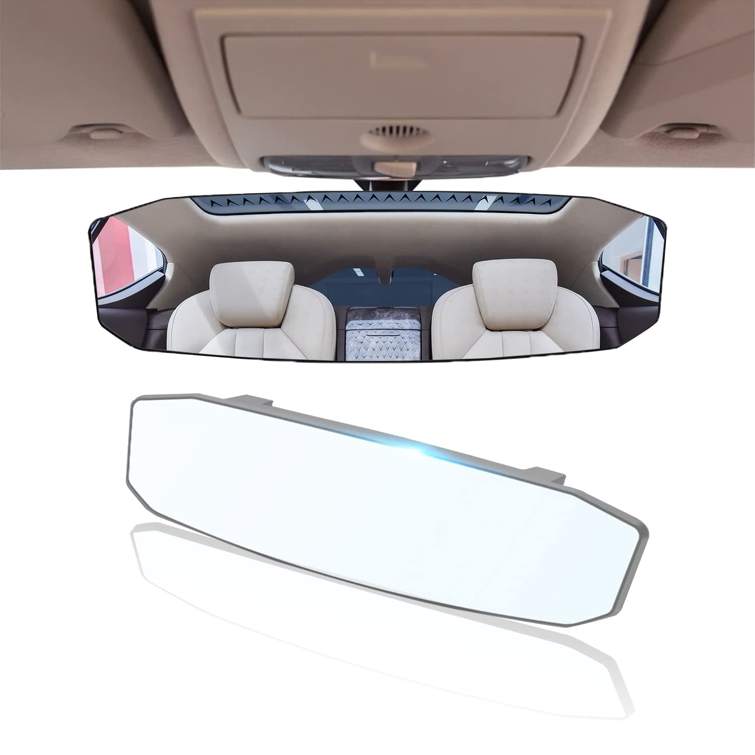Ajxn 12" Large Anti-Glare Panoramic Rear View Mirror - Universal Wide Angle for Car SUV Trucks (12" L X 3.5" H) Convex Curve 300mm