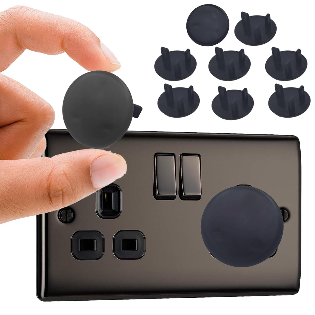 10 Pack Black Plug Socket Covers UK, Child Baby Plug Socket Covers for Sockets UK (Black)